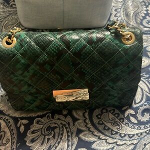 Michael Kors Green and black leather Saladin bag with gold details